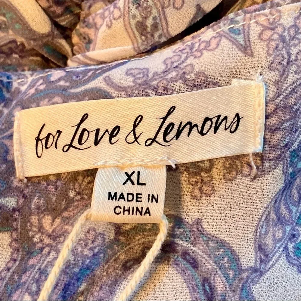 NEW REVOLVE For Love and Lemons Paisley Floral Ruched Mini Skirt Gray Pink XL